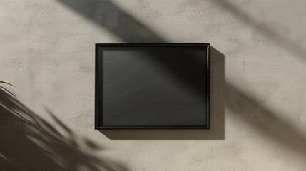 Sleek Black Frame Mockup with Subtle Shadow on a Neutral Wall - Ideal for Modern Art Display.