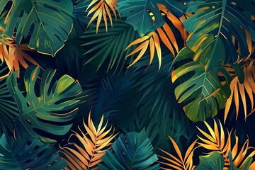 Tropical palm tree seamless pattern with leaves background