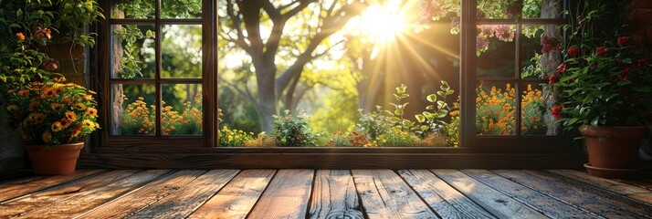 Wooden Table Terrace Morning Fresh, Background HD, Illustrations