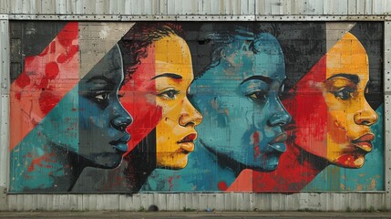 Urban Expressions: Mural of Faces in Abstract Art