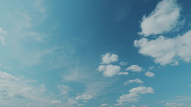 Showing Motion And Transformation Of Different Types Of Clouds. Multiple Altitude And Speed Of Cloud Layers. Only White And Blue Colors.