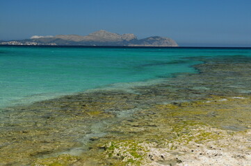 Beautiful Seascape With Turquoise Water At The Beach Of San Baulo Mallorca On A Wonderful Sunny Spring Day With A Clear Blue Sky