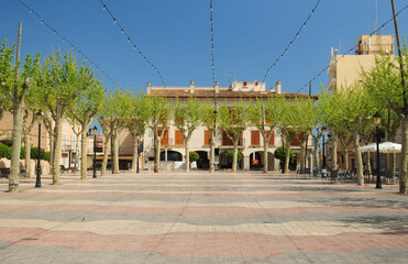 Idyllic Town Square In Santa Margalida Mallorca On A Wonderful Sunny Spring Day With A Clear Blue...