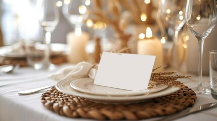 Elegant Place Setting With Place Card on Plate - obrazy, fototapety, plakaty