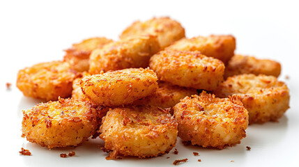 Fried hash browns on a white background. Close-up shot for fast food menu and food advertising.