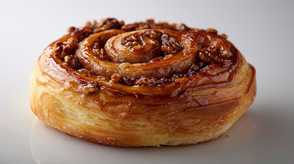 Fototapeta premium Cinnamon roll on a white background with copy space. Bakery and sweet treat concept for design and print.