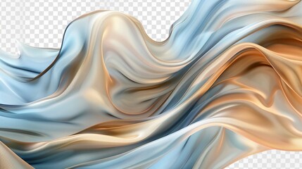 Abstract textile satin fabric texture background illustration banner of smooth soft waving blue beige satin textile, isolated on transparent background