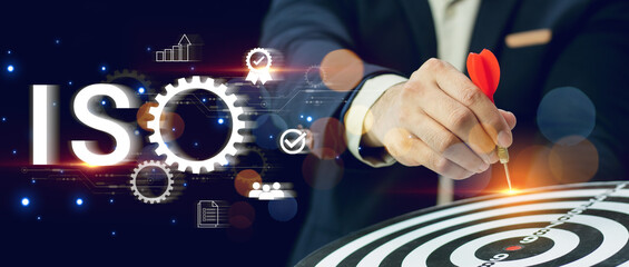 ISO standards quality control, assurance and warranty business technology concept. Businessman...