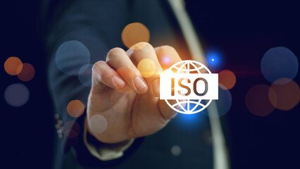 ISO standards quality control, assurance and warranty business technology concept. Businessman...