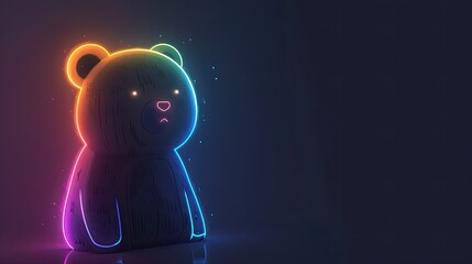 A neon depiction of a bear with a contemplative expression, bathed in a gradient of cool to warm tones.