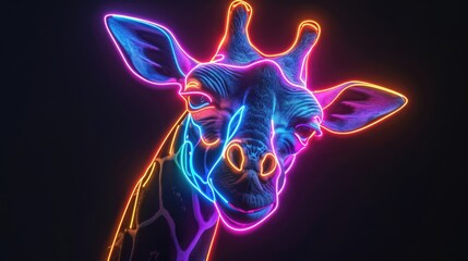 Neon glow giraffe with bright, playful colors in a whimsical style against a dark backdrop.