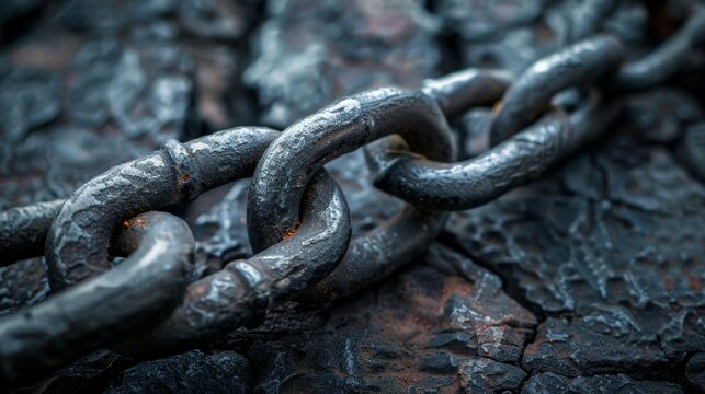 Metal chain close-up on a dark textured background