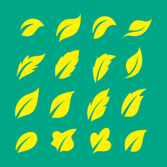 various shapes of yellow leaves on a green background, vector logo icon