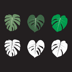 set of various leaf shapes in green and white, vector logo icon