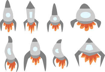 The launch of a space rocket and the symbol of the launch of new enterprises Innovative development is a set of flat design icons in stylization using transformation. Vector illustration template