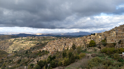 Panoramic view of Calascibetta, Sicily, Italy - 770873565