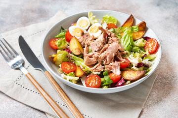Fresh tuna salad on a plate. Healthy and healthy lunch and dinner.