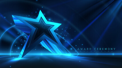 Blue Neon Star Stage for Award Ceremonies, A Futuristic Concept Background. Vector illustration.