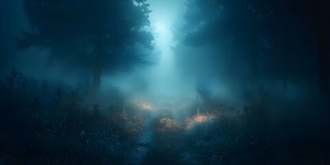 Fototapeta na wymiar Enveloped in a Dark Eerie Fog: Creating a Spooky Atmosphere in a Mysterious Setting. Concept Mystical Settings, Eerie Atmosphere, Foggy Ambiance, Spooky Photoshoot, Dark Aesthetics