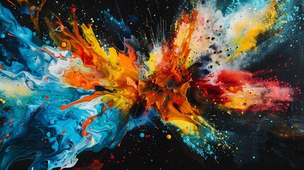 Explosion of bright colorful paint on black background