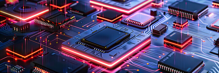 Microscopic View of a Processor: Unveiling the Complex World of Computing and Hardware Engineering - obrazy, fototapety, plakaty