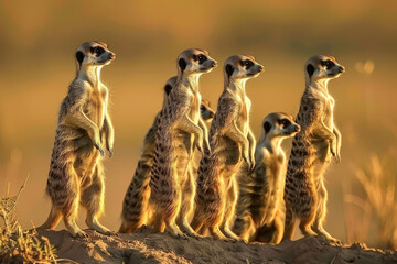 A group of baby gazelles stand together on a hillside - obrazy, fototapety, plakaty