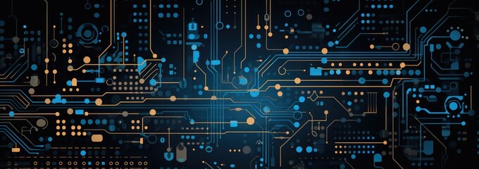 Fototapeta premium Circuit board background, A tech-themed pattern incorporating circuit board elements and modern colors for a tech event banner