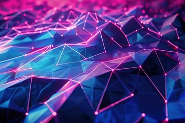 Abstract polygonal low poly background with connecting dots and lines, Ai Generated