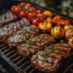 A grill with meat and vegetables on it ai technology