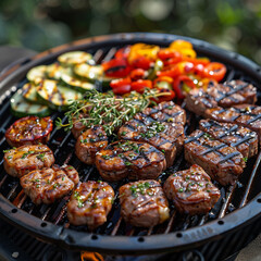 A grill with meat and vegetables on it ai technology