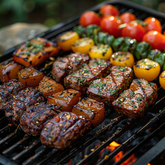 A grill with meat and vegetables on it ai technology