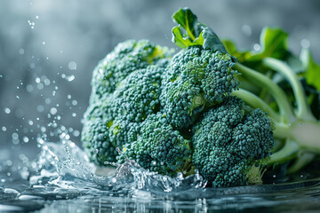 Close Up of Broccoli Soaking in Water - obrazy, fototapety, plakaty