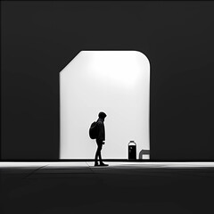 Obraz premium Silhouette of a Person Waiting Alone at Terminal