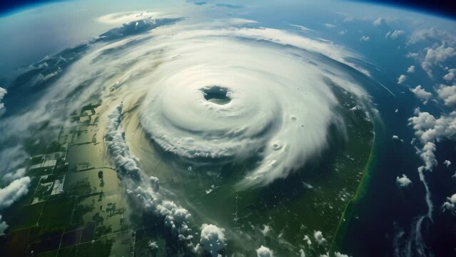 Satellite View of Hurricane, A Clear Image, Space view of the American Ian hurricane in Florida state of the United States showing the effects of climate change on cities of America, AI Generated