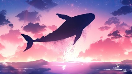 クジラと幻想的な夕焼け_1