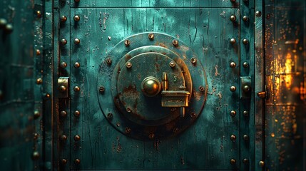Large antique safe door in a bank vault security precious storage retail store. Generative Ai - obrazy, fototapety, plakaty