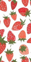 Fresh Red Strawberry Simple Pattern l Cute bright berry fruit design wallpaper art l Sweet illustration vector print paper in white background l strawberries in warm spring season cartoon