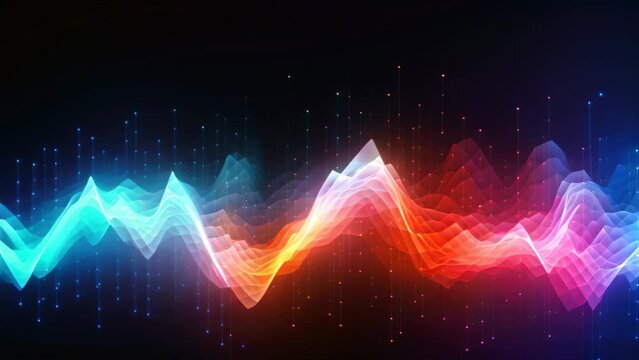 abstract background with sound waves and lights. vector illustration eps10, Digital wave wallpaper on a Black background, Blue and green abstract wave, AI Generated