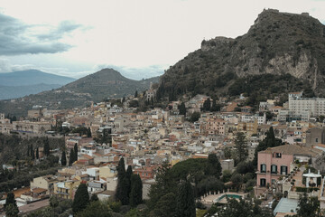 Naklejka premium views from Castelmola, Sicily, Italy