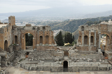 Ruins of the Ancient Greek Theater in Taormina, Sicily - 770883548