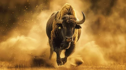 Photo sur Plexiglas Parc national du Cap Le Grand, Australie occidentale running buffalo with dust in background