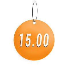 Obraz na płótnie Canvas Price Tag displaying value of 15.00. Fifteen 