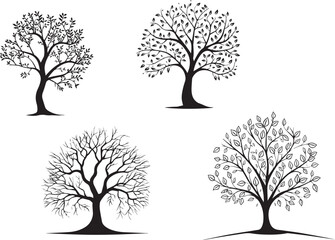 Trees silhouettes isolated on white background	
