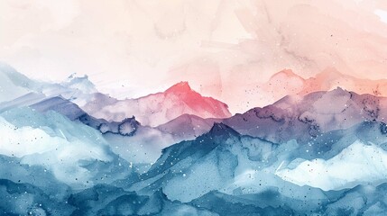 Soft pastel color watercolor abstract brush painting art of beautiful mountains - obrazy, fototapety, plakaty