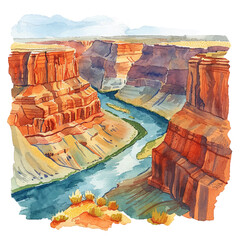 canyon lanscape vector illustration in watercolour style - obrazy, fototapety, plakaty