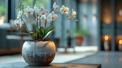 The serene beauty of a Zen spa's flowering plant. Generative Ai
