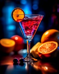 Colorful Cocktail with Orange Slice and Cherry
