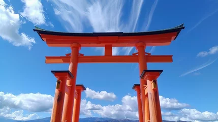 Fototapeten Traditional Japanese Torii Gate with blue sky in the background © Naila