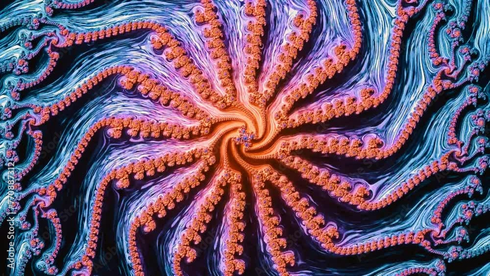 Wall mural 4k abstract multicolored motion graphics background. fractal sequence patterns 3d. for yoga or clubs