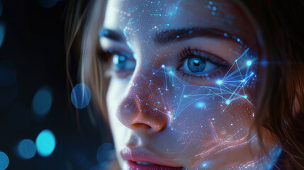 Security concept of person analysis with face scanning. Privacy concept, Generative AI